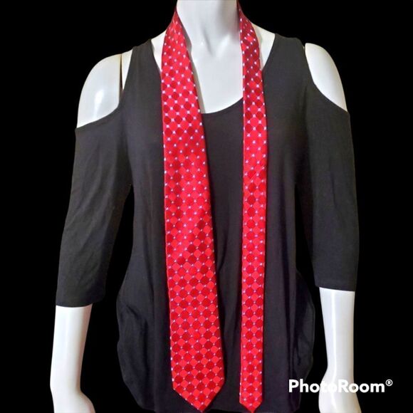 Jos A Bank Red, Blue, & White Silk Tie - Picture 1 of 5